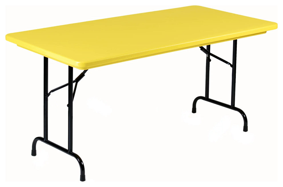 Modern Folding Table, Y-Shaped Metal Legs With Rectangular Plastic Top, Yellow