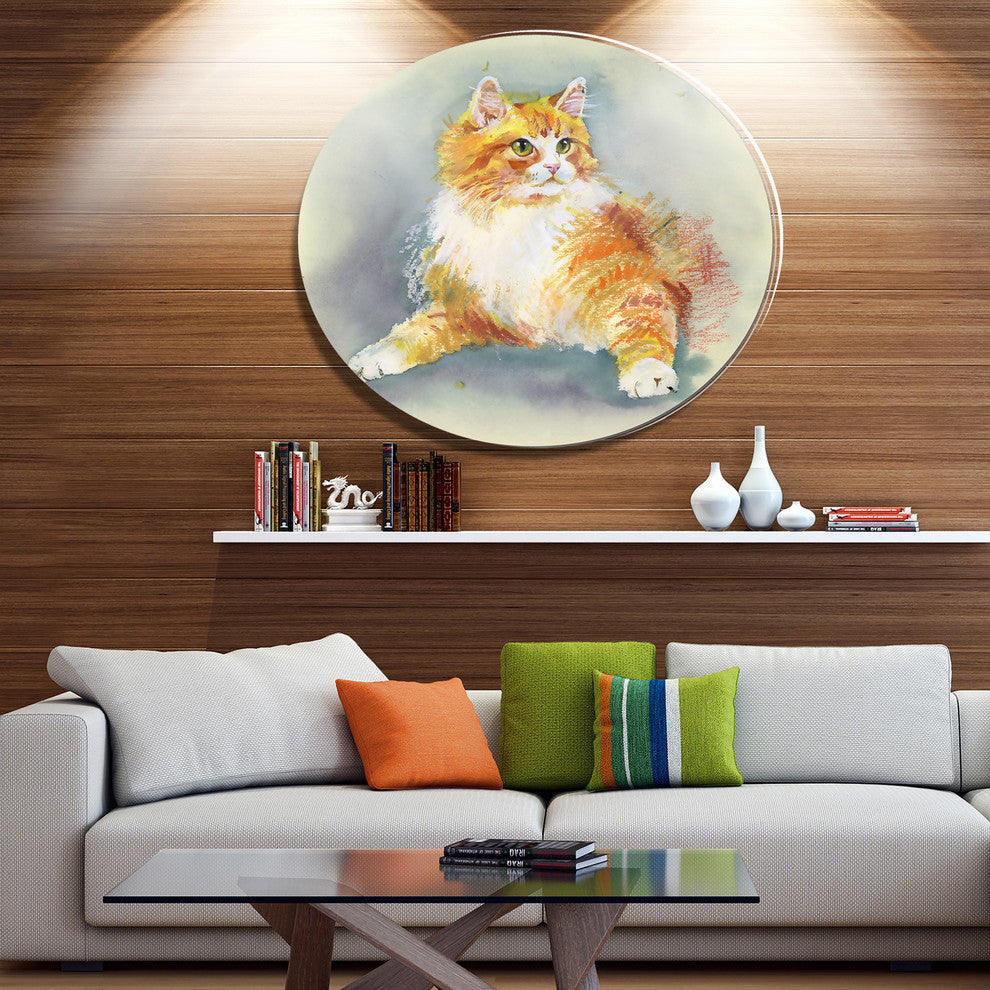 Hand Drawn Watercolor Cat, Animal Large Disc Metal Wall Art, 23"