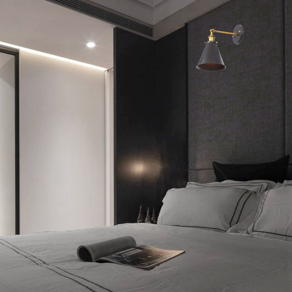 Modern Cone Wall Light Black 1-Light Metal Swing Arm Light