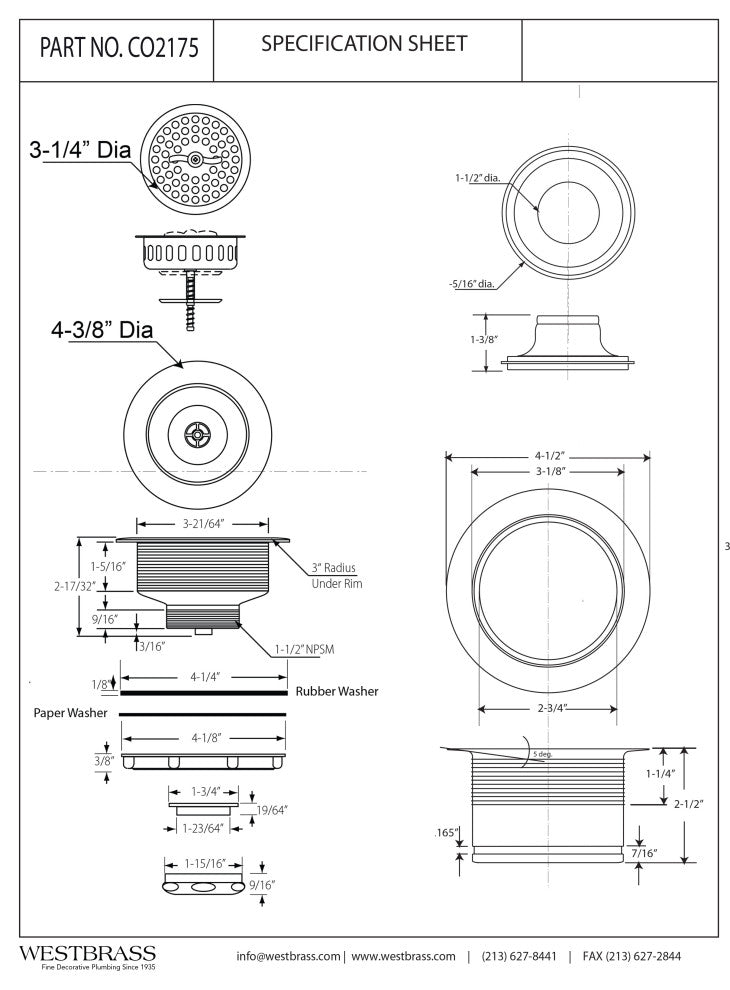 CO2175 3.5" Wing Nut Twist, Kitchen Sink Basket Strainer, Satin Nickel