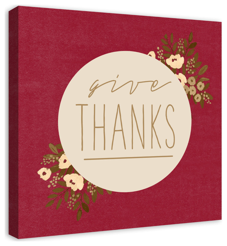 Give Thanks Circle Floral 2 24"x24" Canvas Wall Art
