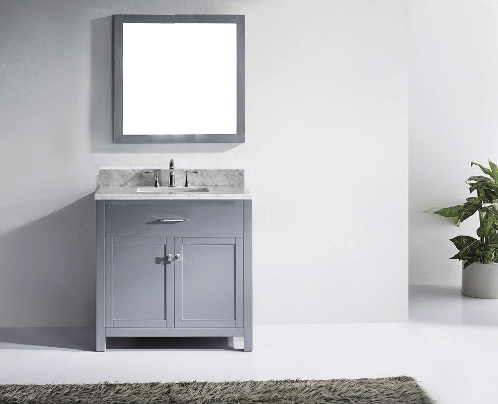 Caroline 36" Single Bathroom Vanity Set Gray, Marble Countertop