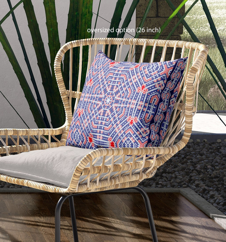 18 Blue Red Geostar Indoor Outdoor Throw Pillow