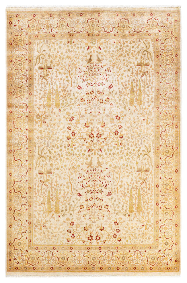 Solapur, One-of-a-Kind Hand-Knotted Area Rug Ivory, 6'1"x8'10"