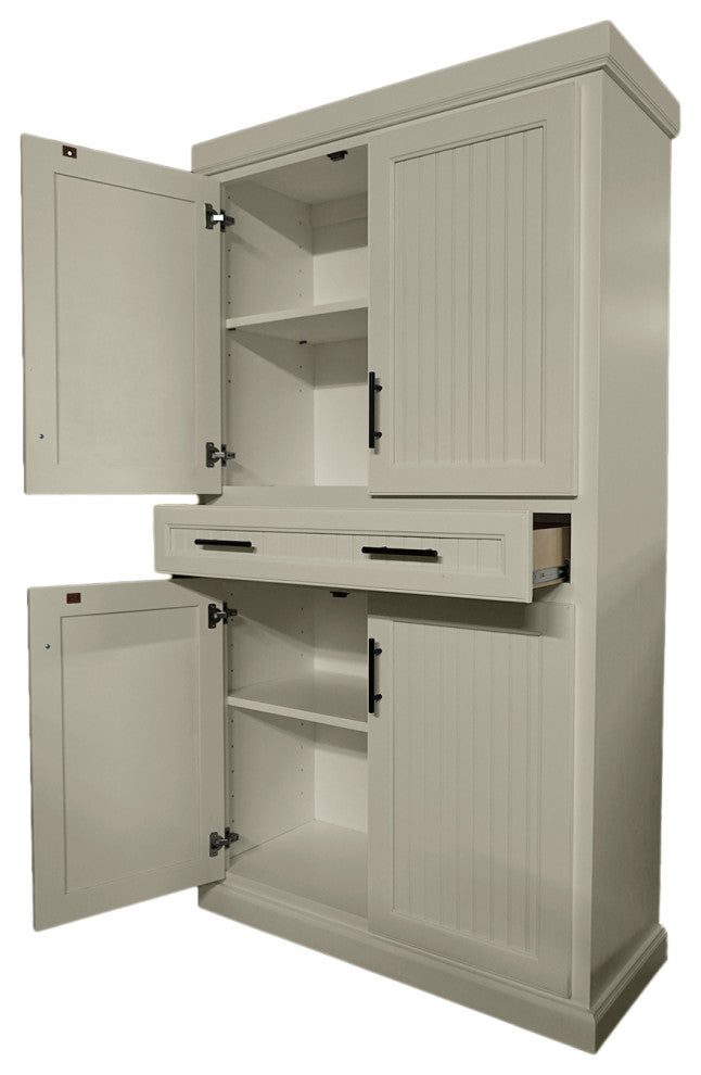 Extra Wide Coastal Kitchen Pantry Cabinet, Soft White