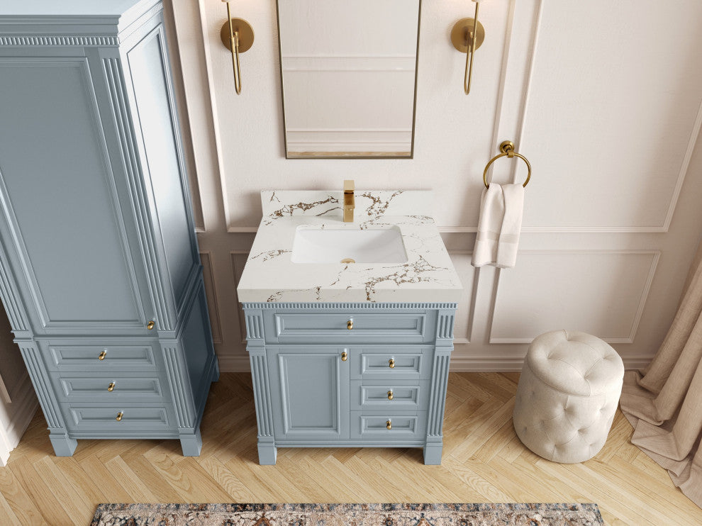 Paris 30" Single Sink Bathroom Vanity, Blue Heather 2" Viola Brown