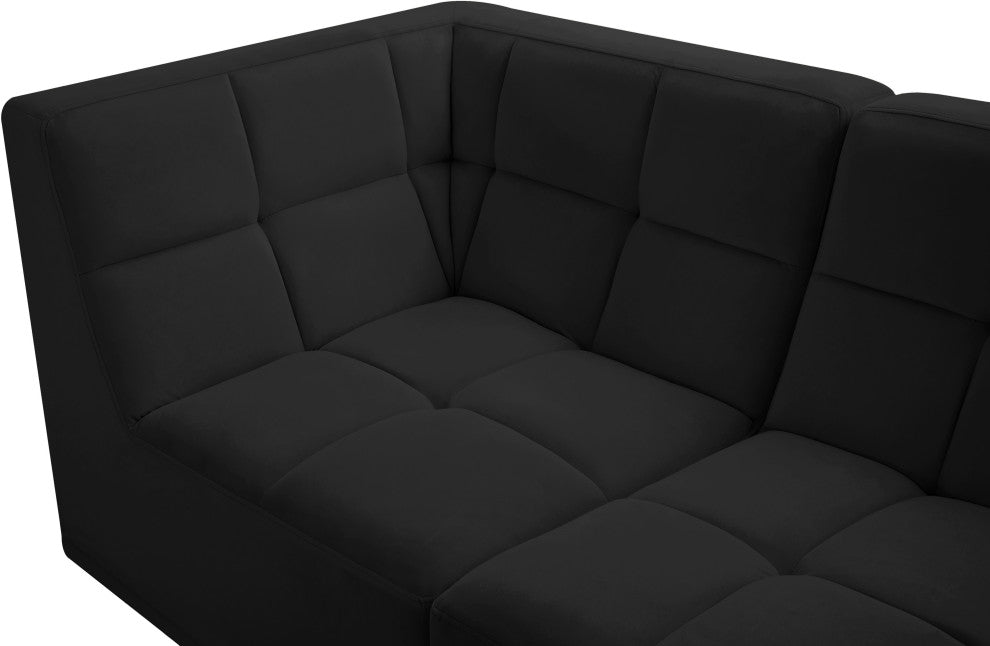 Relax Velvet Upholstered 6-Piece L-Shaped Modular Sectional, Black