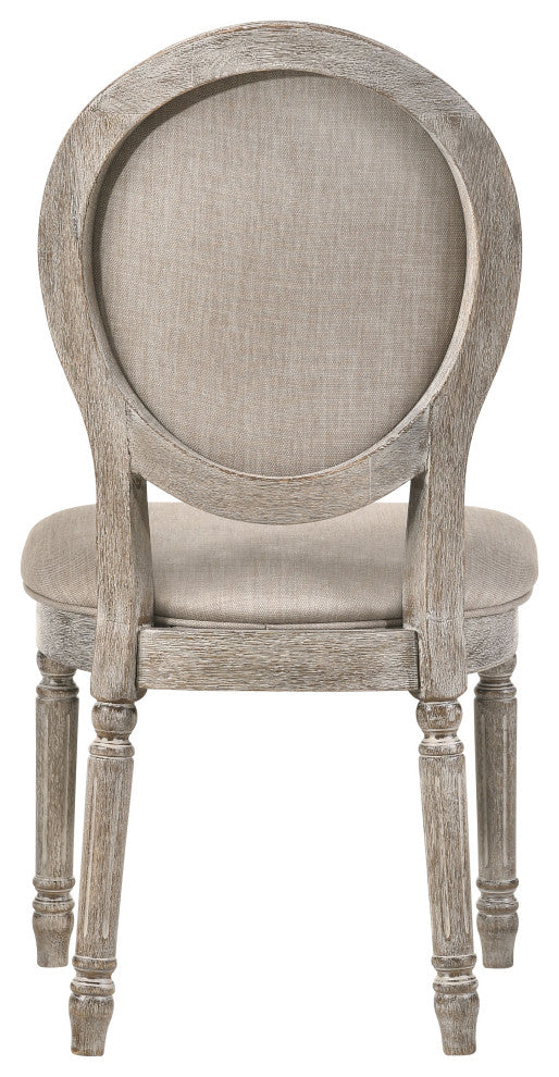 Faustine Side Chair, Tan Fabric and Salvaged Light Oak Finish