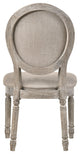 Faustine Side Chair, Tan Fabric and Salvaged Light Oak Finish