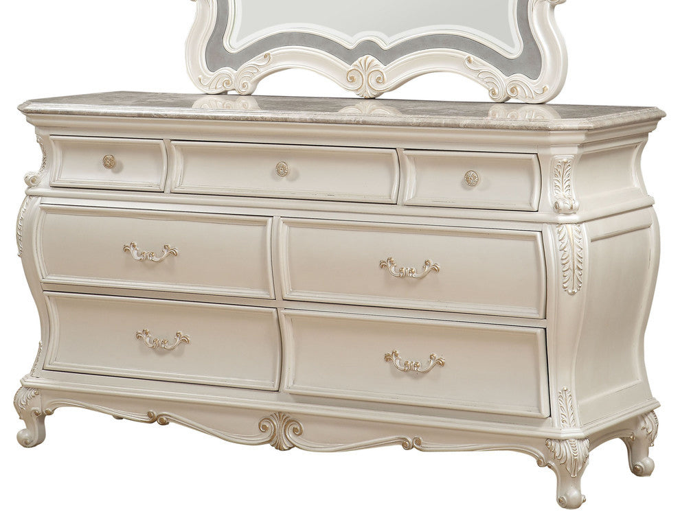 Chantelle Dresser With Granite Top, Pearl White
