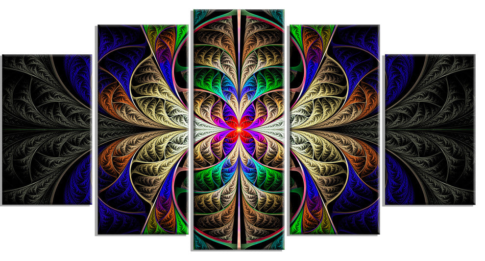 Fabulous Multi Color Fractal Art, Abstract Canvas Art Print, 60"x32", 5 Panels