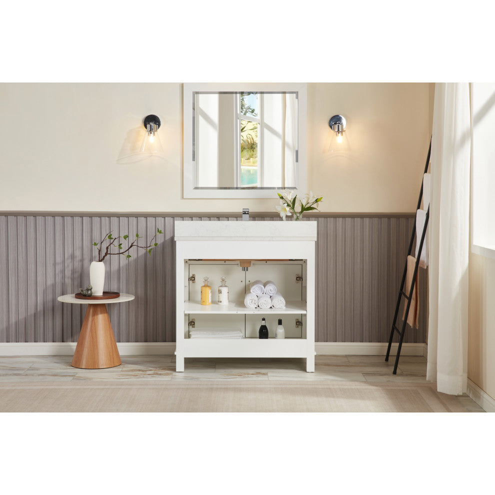 Legion Furniture WS2515 Series Bathroom Sink Vanity, White, 36", Artificial Stone Top, Single Sink