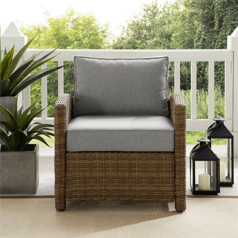 Crosley Furniture Bradenton 18.5" Wicker / Rattan Outdoor Armchair in Gray/Brown