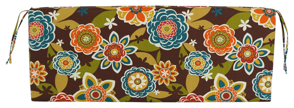 54"X19" Patterned Outdoor Spun Polyester Bench Cushion, Annie Chocolate