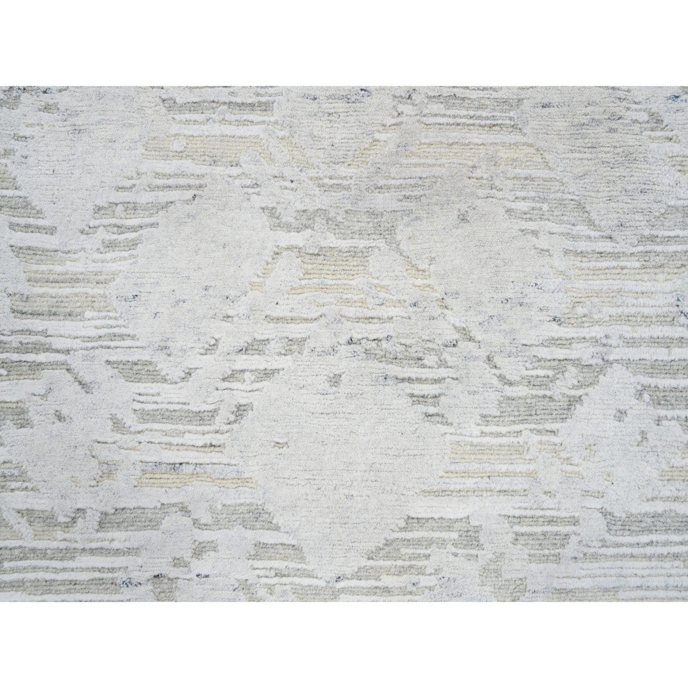 Gray Modern Hand Knotted Hand Spun Undyed Natural Wool Runner Rug, 2'6"x9'9"