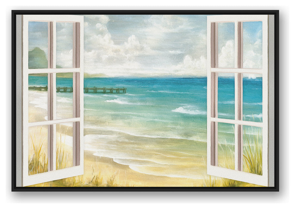 Open Windows to Beach Paradise 32x48 Black Floating Framed Canvas