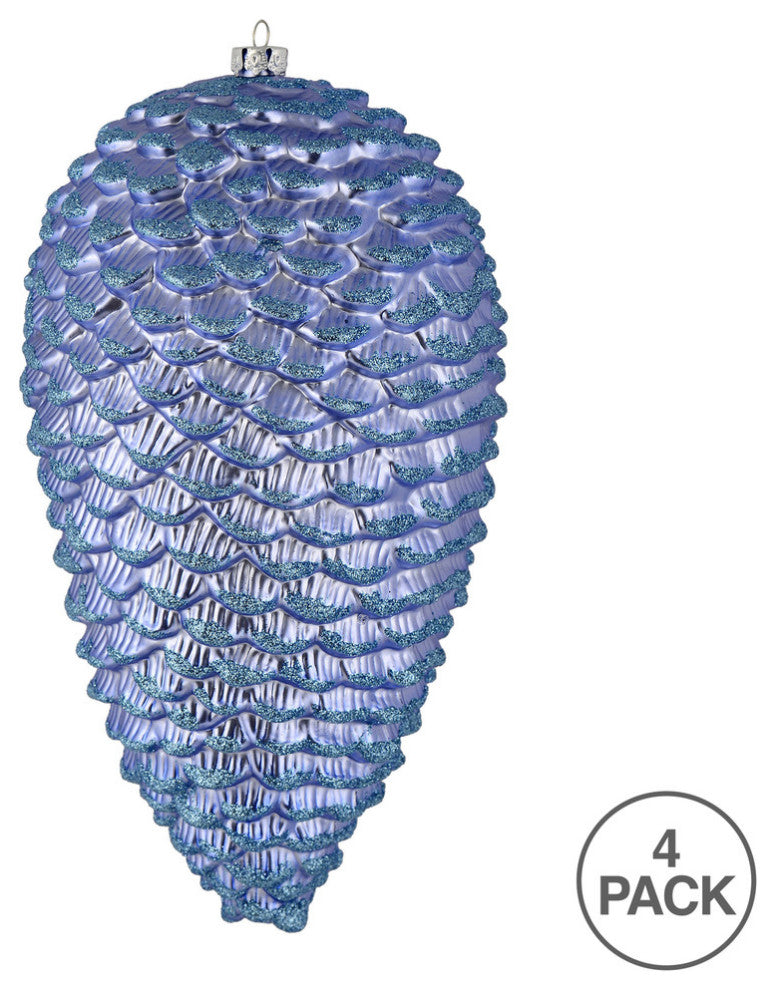 Vickerman N187234D 7" Lilac Matte Glitter Pinecone Christmas Ornament, 4 Per Set