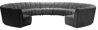 Infinity Channel Tufted Velvet Modular Chair, Gray, 11 Piece