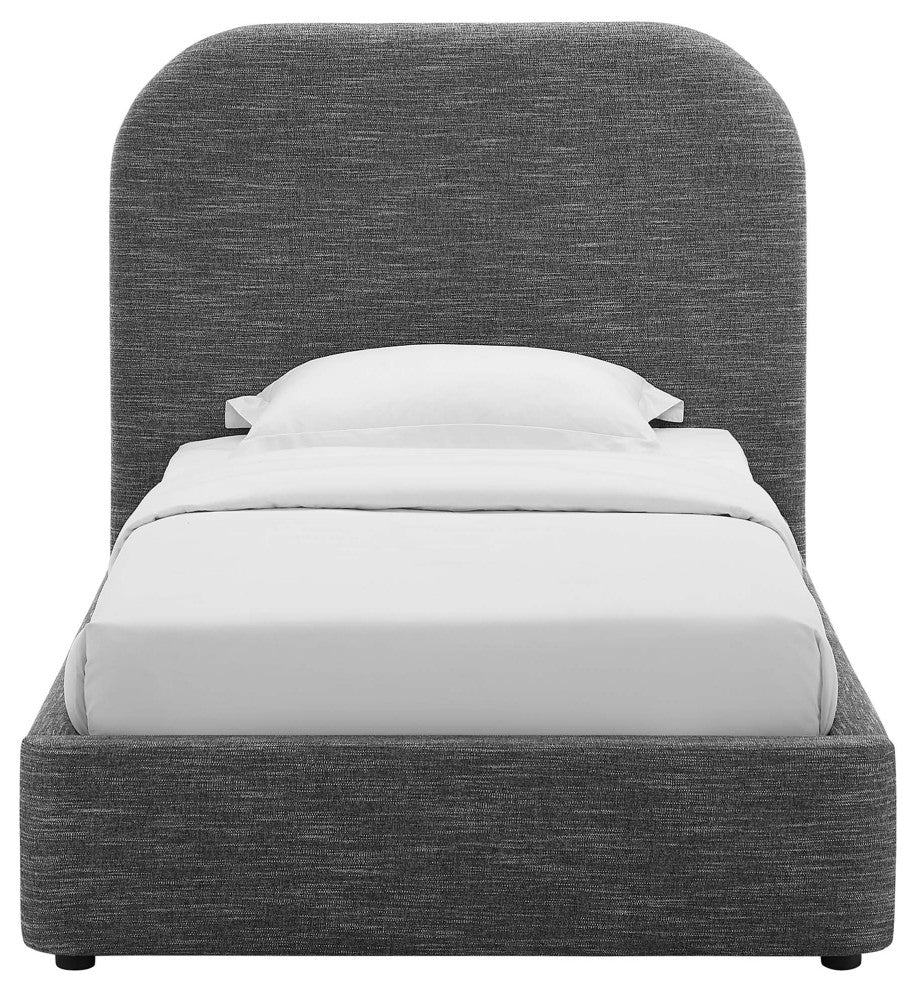 Keynote Upholstered Fabric Curved Twin Platform Bed, Heathered Weave Slate