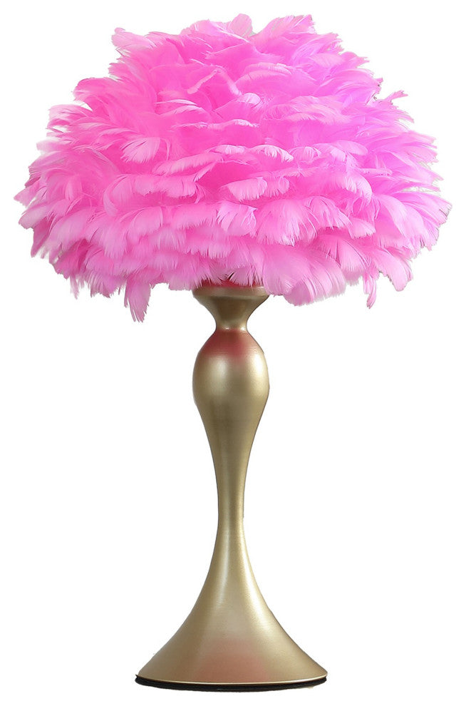 Lily 24" Metal Glam Feather Table Lamp, Candlestick, 40W, Pink, Gold