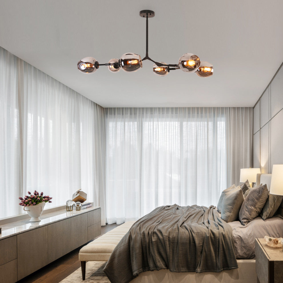 Oaks Aura Modern 6-Light Adjustable Sputnik Chandelier, Smoky Gray