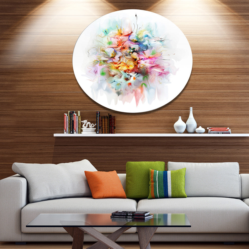 Bunch Of Watercolor Flowers, Modern Floral Disc Metal Wall Art, 23"