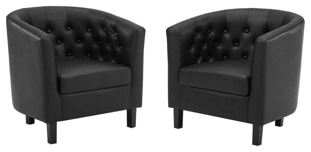 Armchair Accent Chair, Set of 2, Faux Leather, Black, Modern, Lounge Hospitality