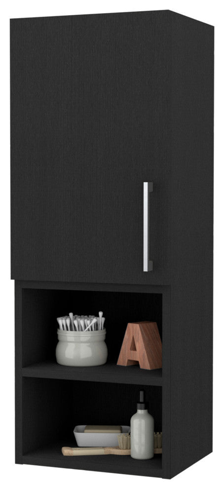Praia Single Door Medicine Cabinet, with Four Shelves and Metal handle, Black