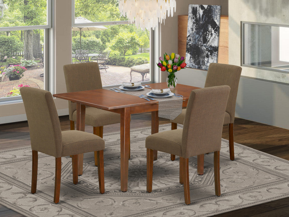 5Pc Rectangle 48/60" Kitchen Table, 12, Butterfly Leaf, 4 Parson Chair, Coffee