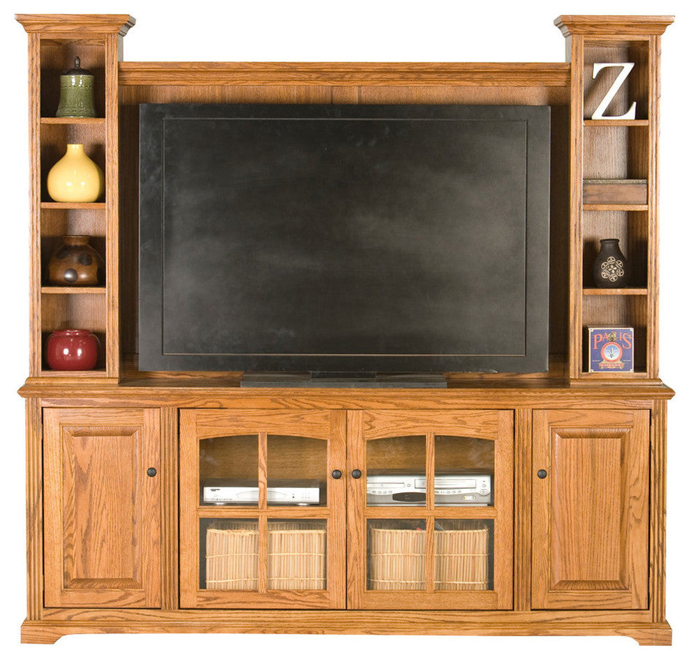 Oak Ridge 80" Entertainment Console Hutch and Base, Medium Oak, Without Hutch