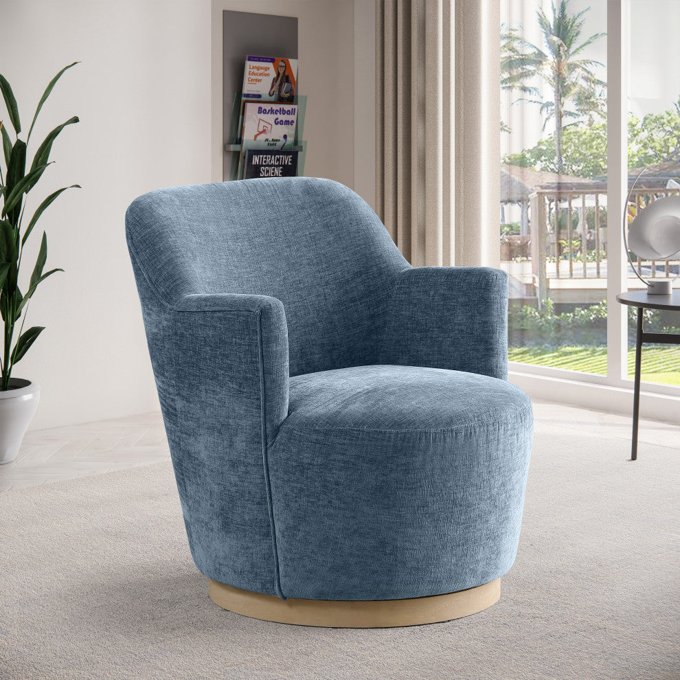 Clarita Swivel Accent Chair, Blue, Chenille Fabric