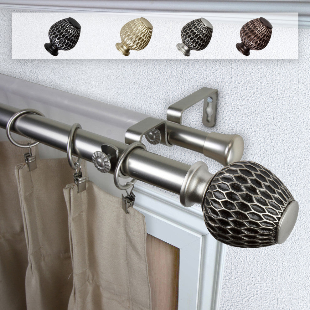 Telmo 1" Double Curtain Rod, Satin Nickel, 66-120"