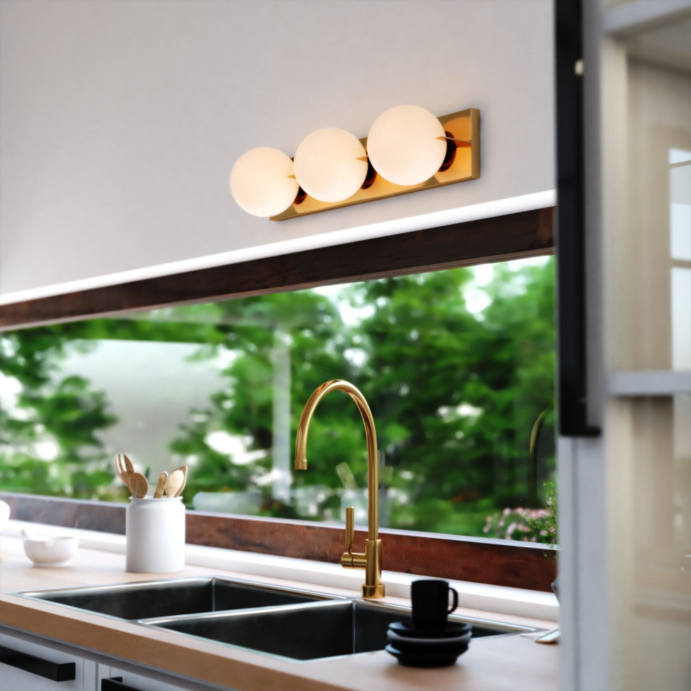 Parkview 3 Light Gold Brass Mid-Century Modern Bathroom Vanity Wall Fixture