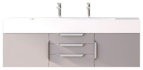 CastelloUSA Nile 60" Wall Mounted Vanity Set, Gray, White Top, Chrome Handles