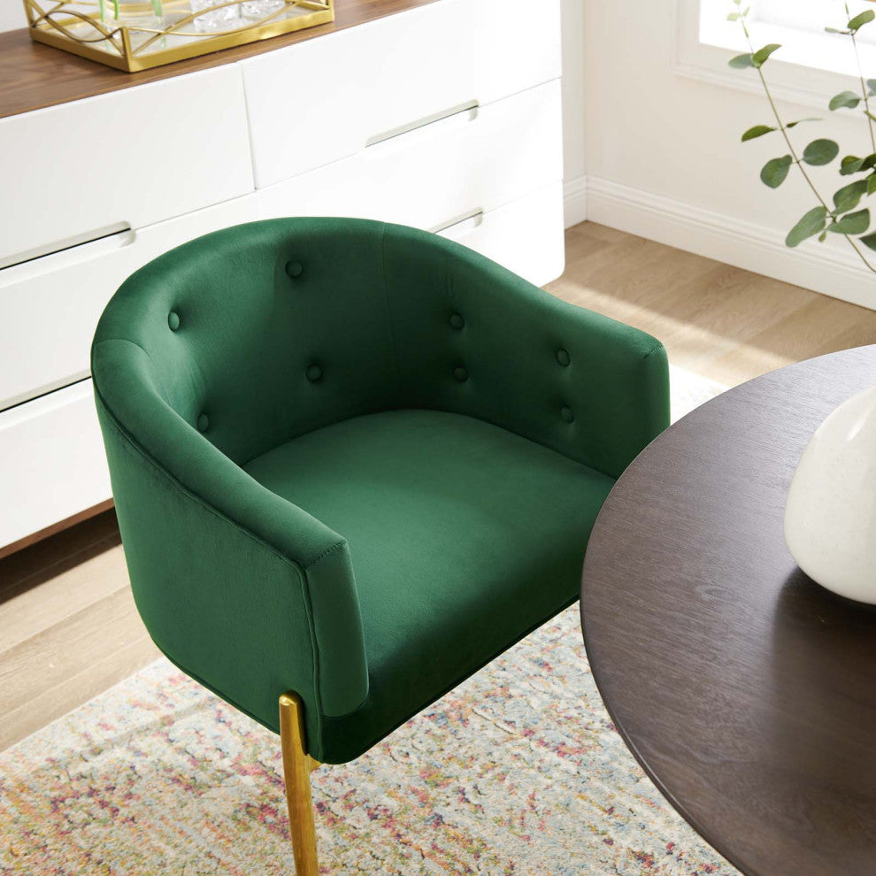 Tufted Accent Chair, Set of 2, Velvet, Metal, Green, Modern, Lounge Hospitality