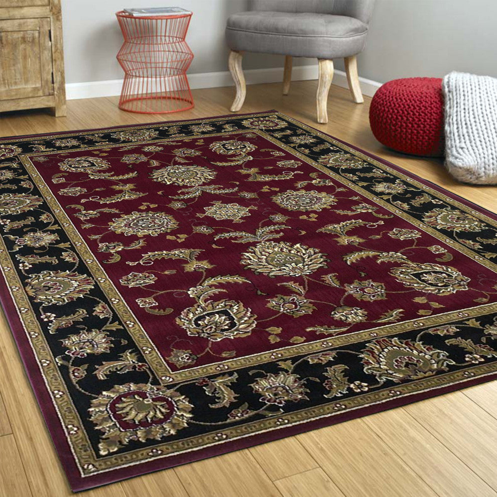 HomeRoots 7' x 10' Polypropylene Red or Black Area Rug