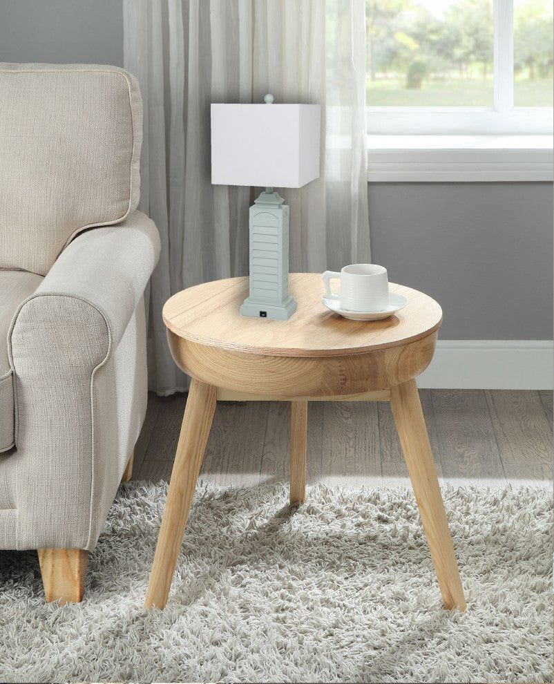 Set of 2 Light Teal Louver Base Table Lamps With USB