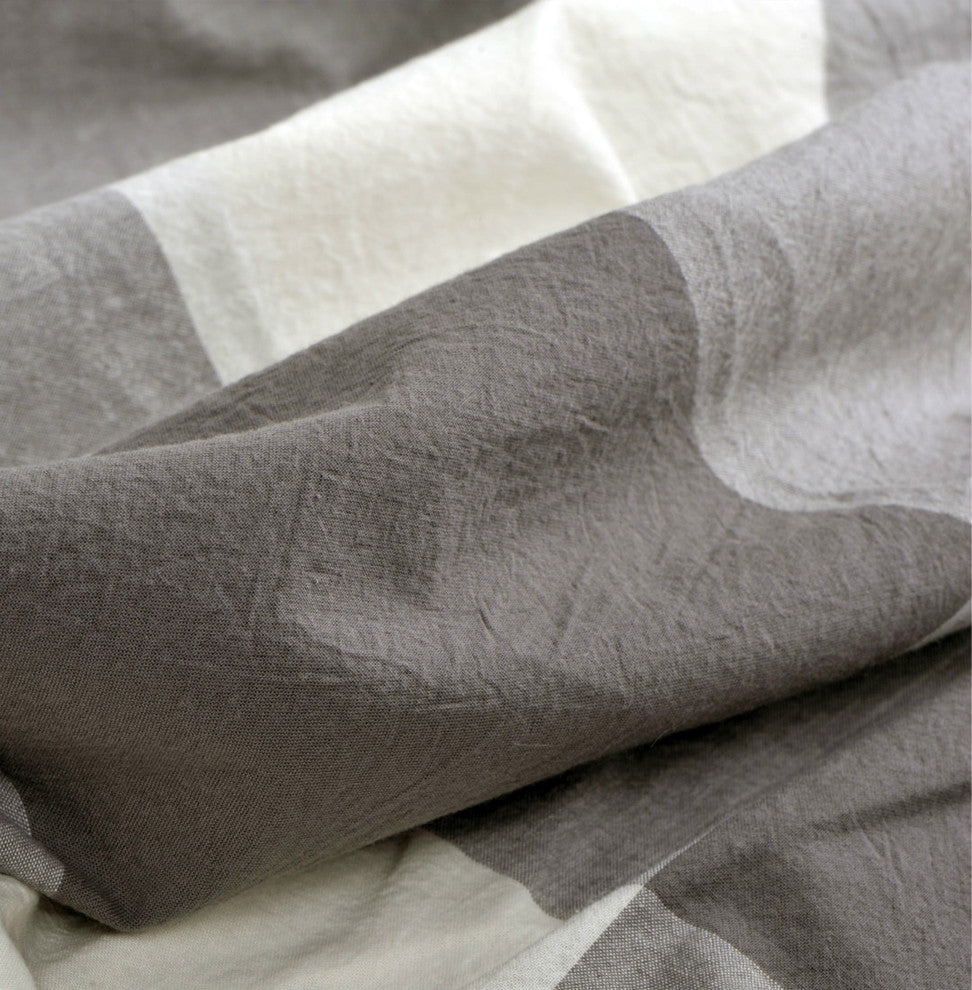 Gingham Washed Cotton 3 Piece Duvet Set, Grey, King (102" X 90")