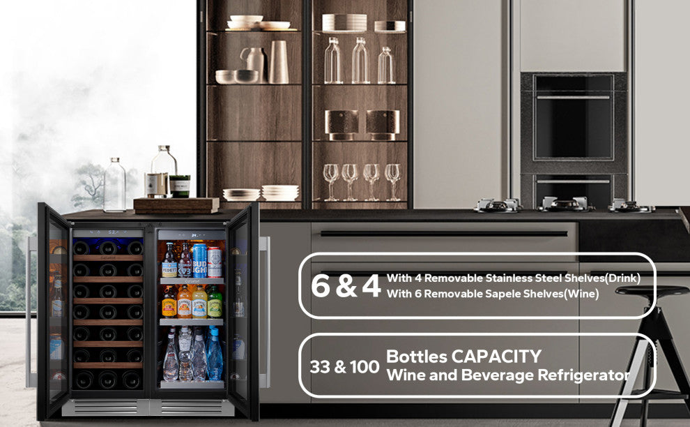 Ca''Lefort 30" Wine and Beverage Refrigerator Combo Bulit in & FreeStanding