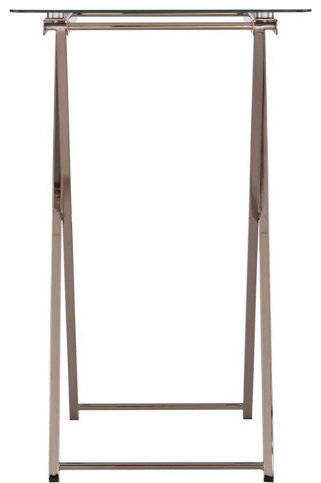 Pemberly Row Folding Glass Top Tray Table in Champagne Copper