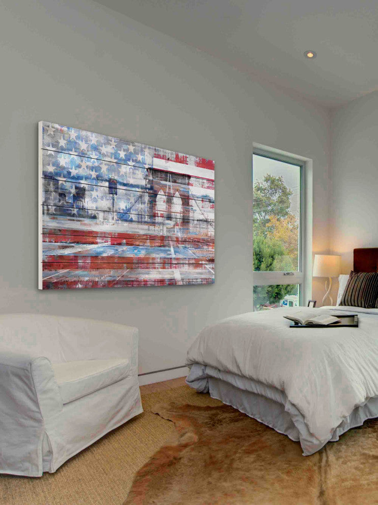 "Patriotic Overlay" Print on White Wood, 60"x40"