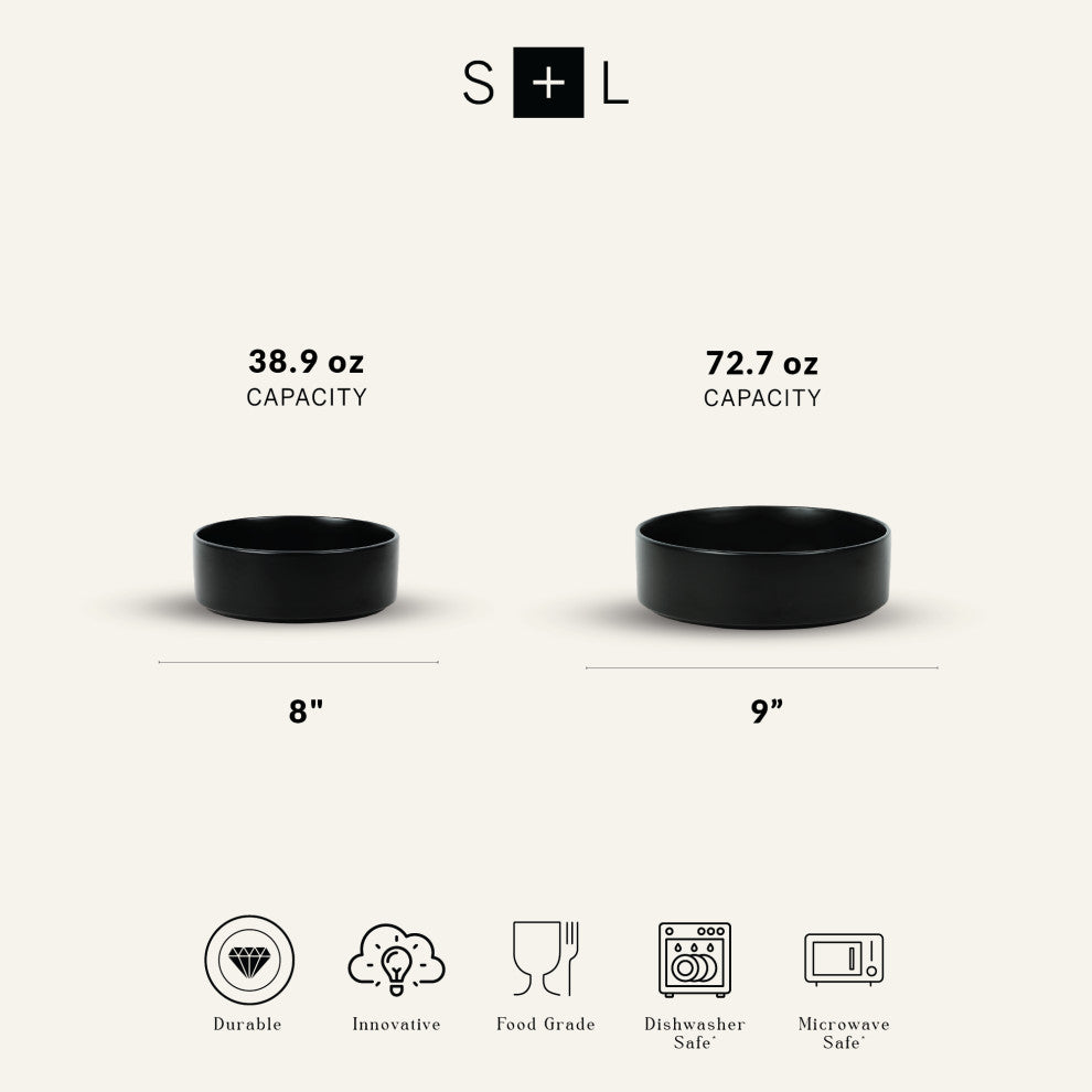 2-Piece Stone Lain Celina Stoneware Service Bowl Set, Black