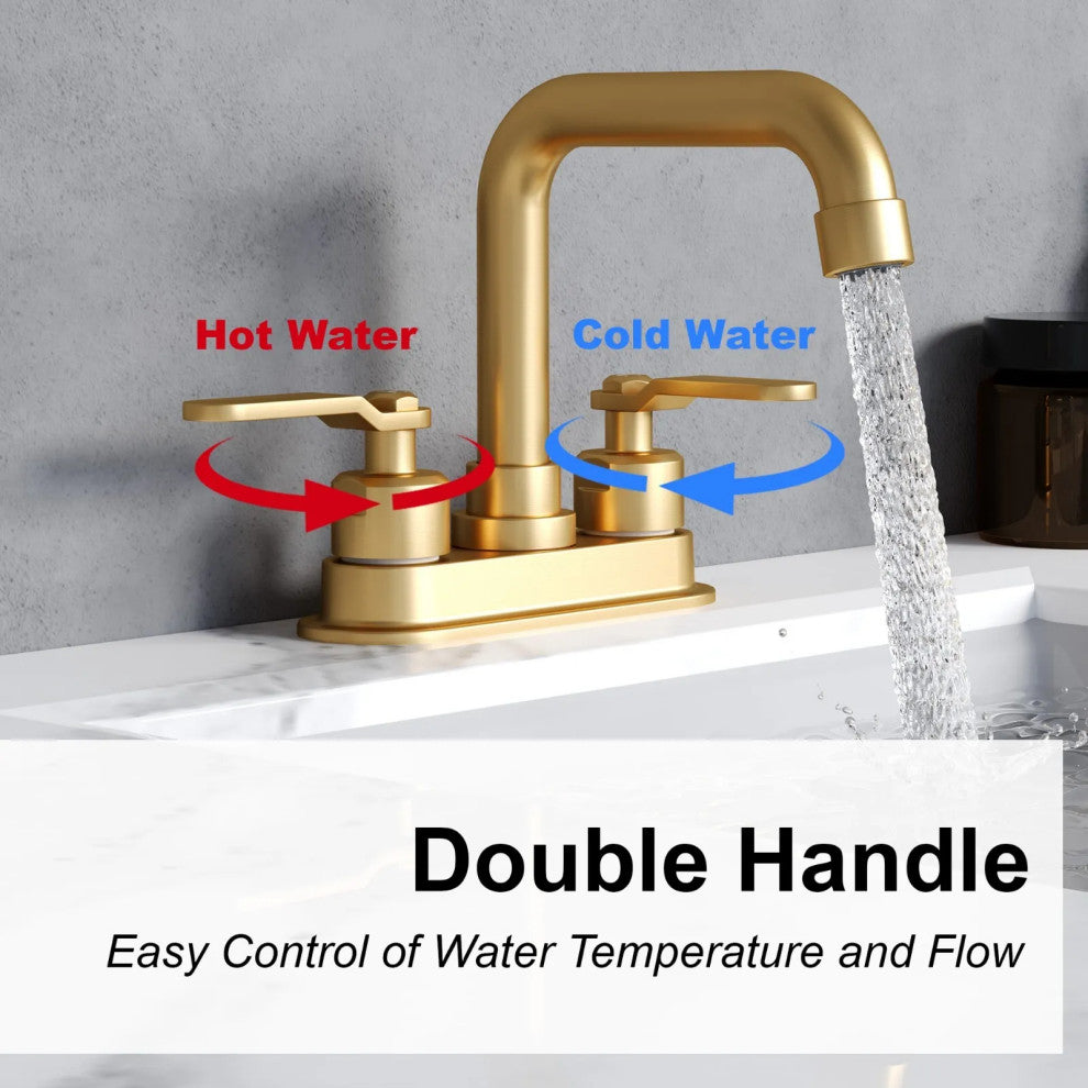 Bathroom Sink Faucets 2 Handle Centerset Faucets for 3 Hole Drain Brushed Gold
