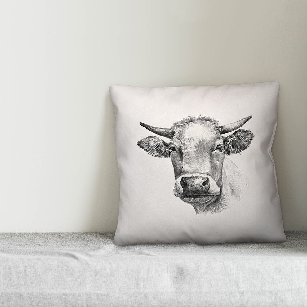 Charcoal Cow Sketch 26x26 Throw Pillow