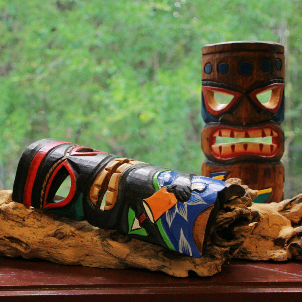 Set of 5 Polynesian Style Wooden Tiki Masks 10 in.