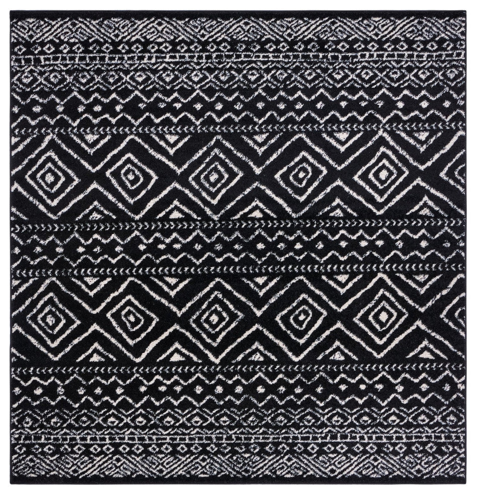 Safavieh Tulum Tul267Z Moroccan Rug, Black and Ivory, 5'0"x5'0" Square