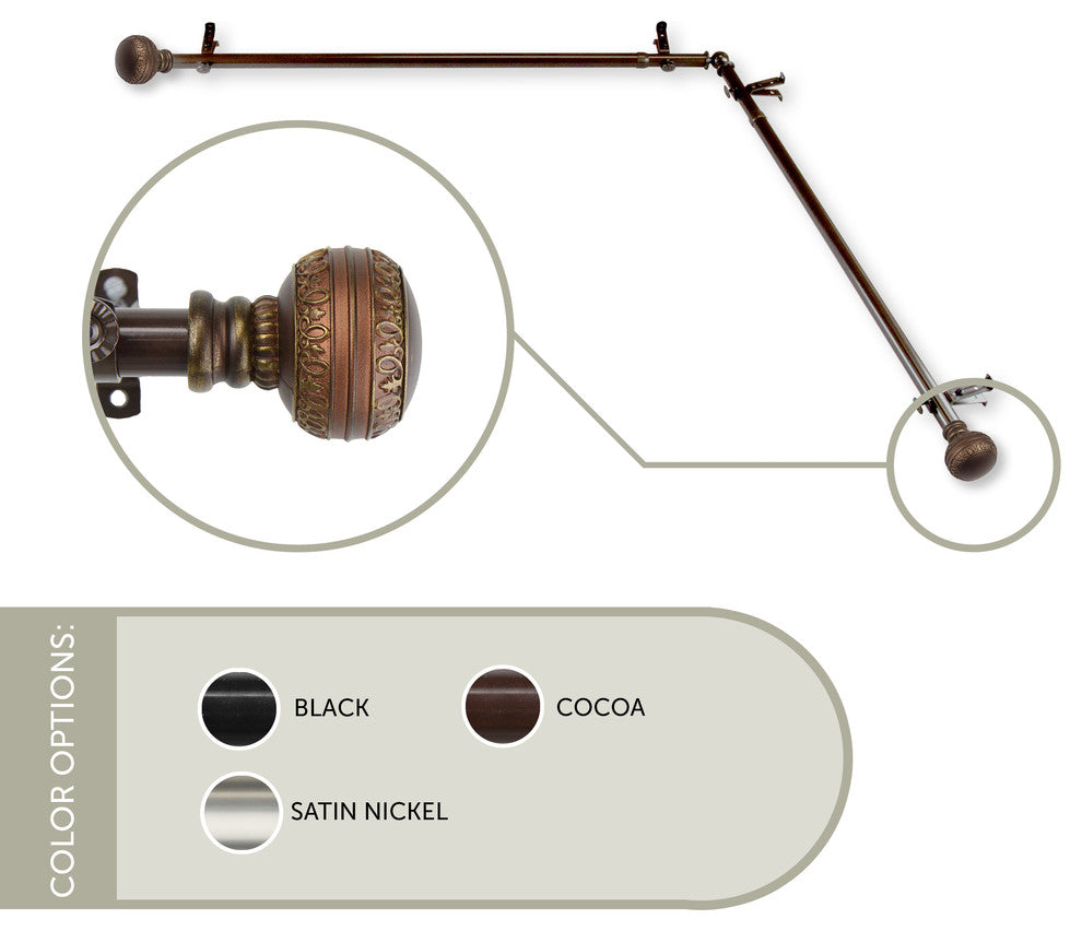 Ornament Corner Window Curtain Rod, Cocoa, 66"-120"