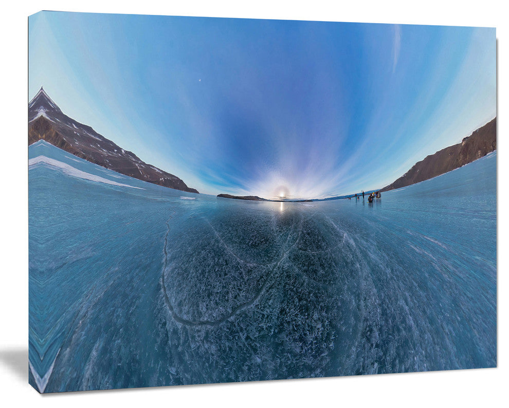 Ice on Lake Baikal Ice at Sunset, Landscape Canvas Art Print, 20"x12"