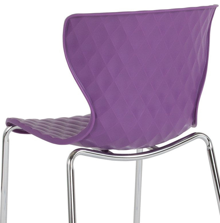Set of 4 Stackable Dining Chair, Ripple Diamond Patterned Seat, Purple