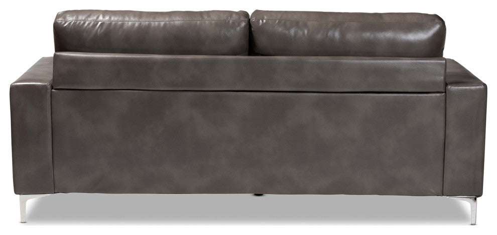 Rayan Modern Grey Faux Leather Upholstered Silver Finished Metal Loveseat